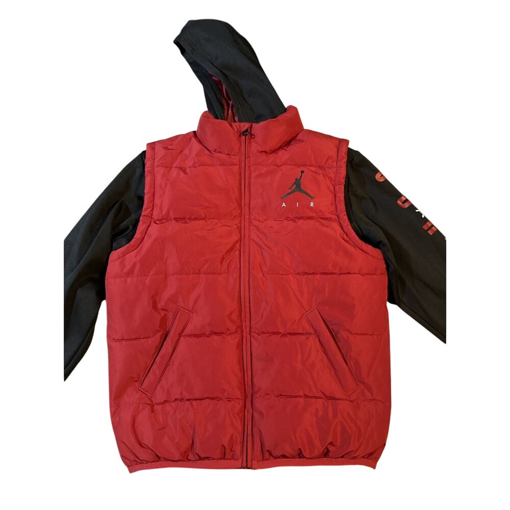 Nike Air Jordan Boys' Therma-Fit Puffer Vest Hoodie Jacket Size Large L (12-13)